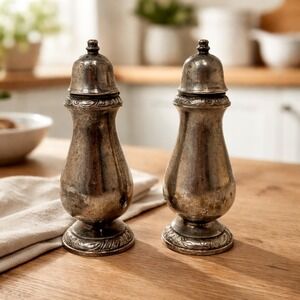 Vintage Henley Community Silver Plate Salt and Pepper Shakers Ornate Weighted